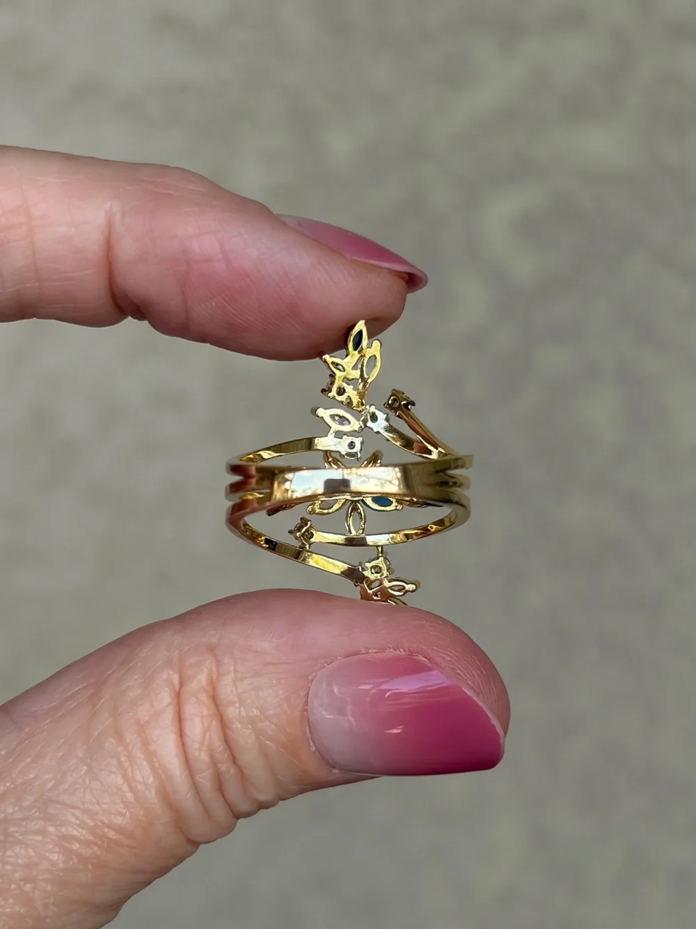 Sparkling Gold Plated Multi-Stone Floral Ring